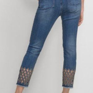 Denim Fashion with Rhinestone Lattice Detail